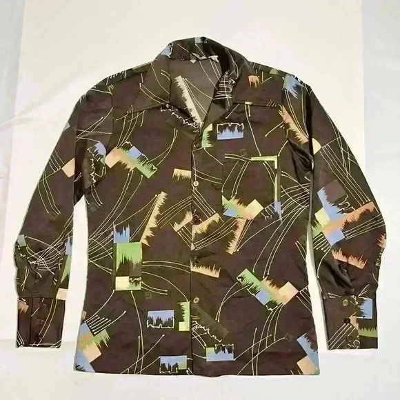Vintage Triumph of California Disco 70s Nik Nik Shirt Geometric Button Party - Picture 1 of 12